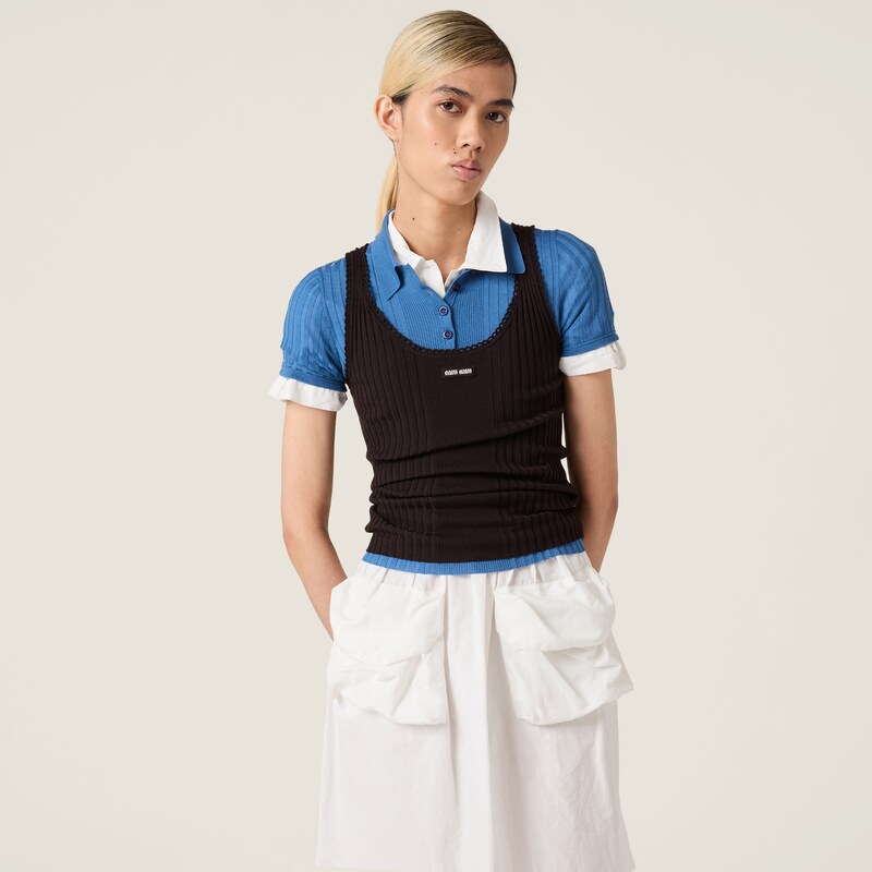 Ribbed knit wool tank top