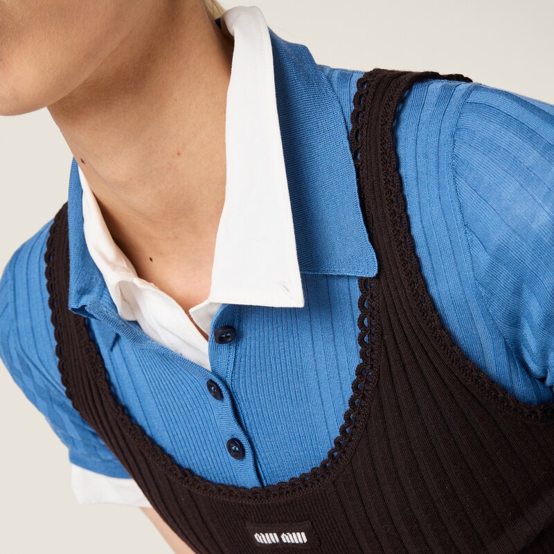Ribbed knit wool tank top