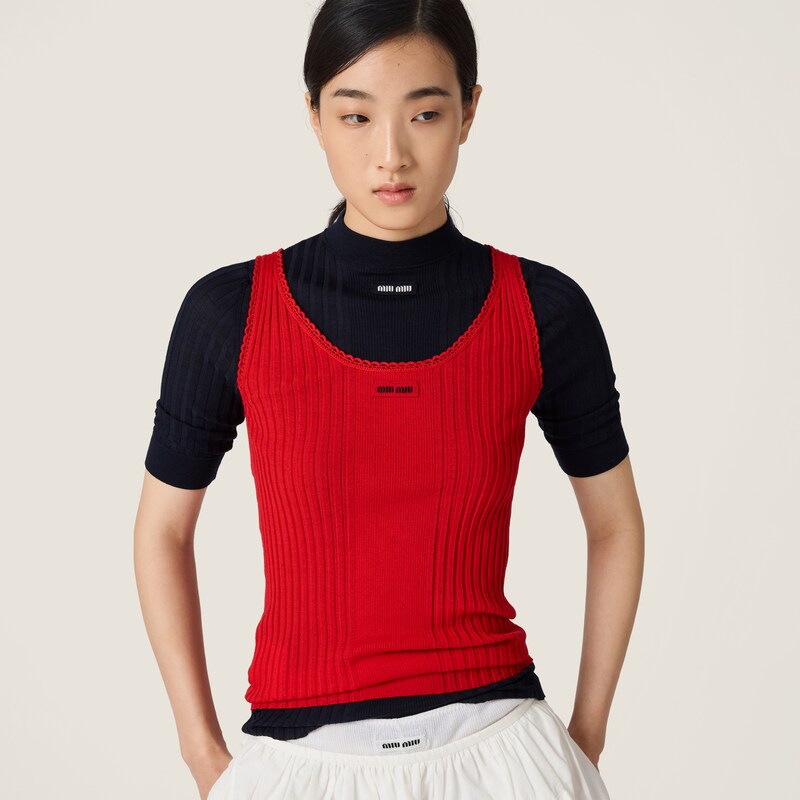 Ribbed knit wool tank top