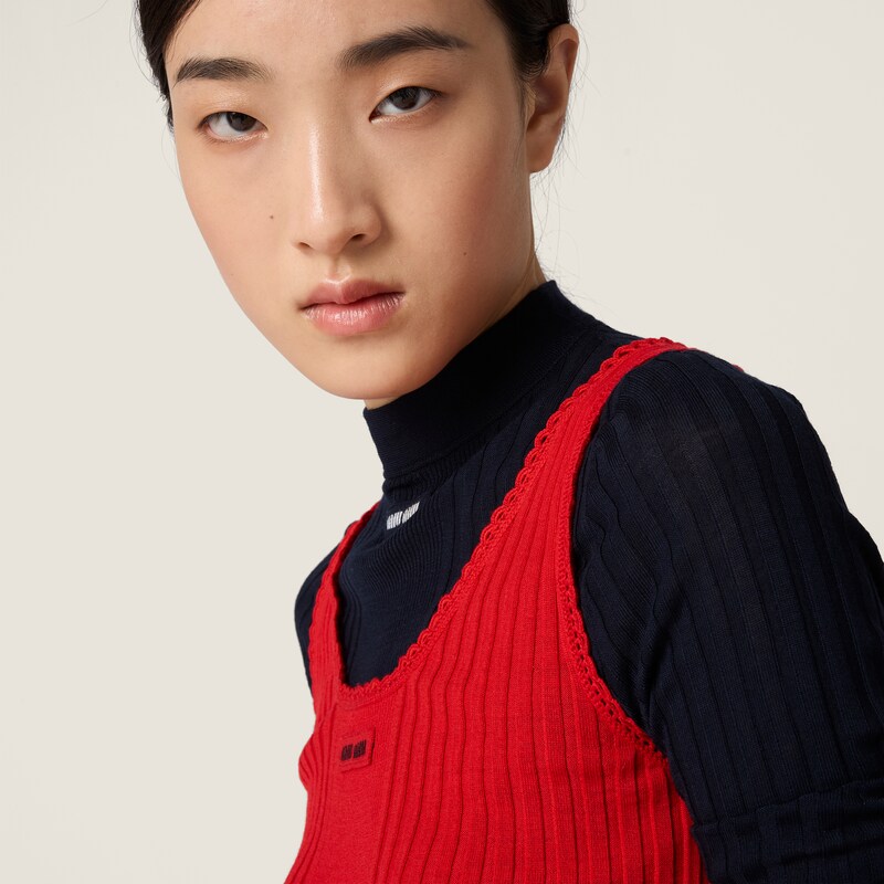 Ribbed knit wool tank top