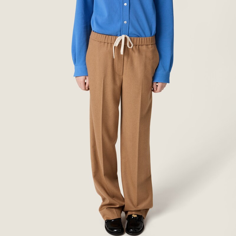 Camel hair drawstring pants