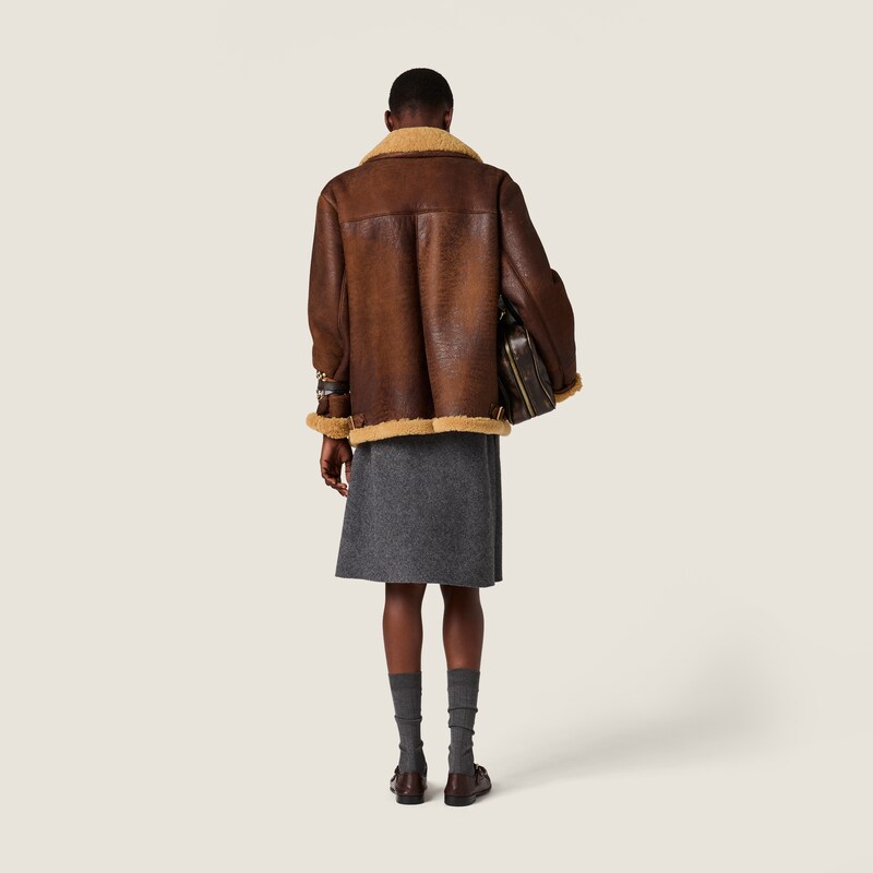 Waxed shearling blouson jacket