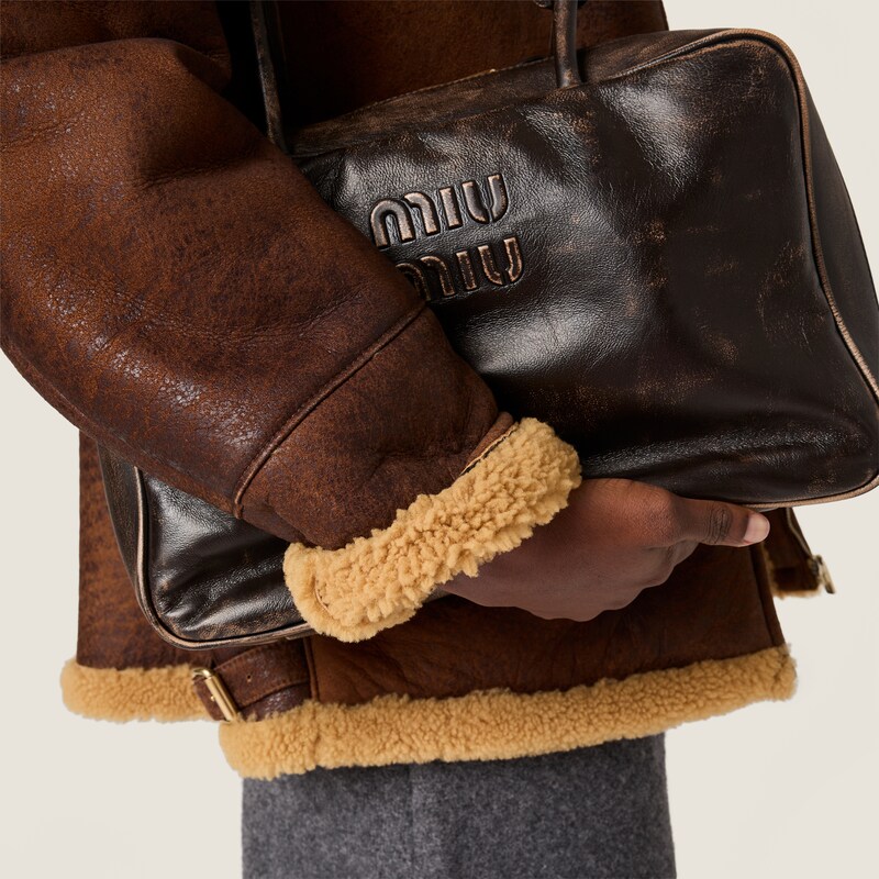 Waxed shearling blouson jacket