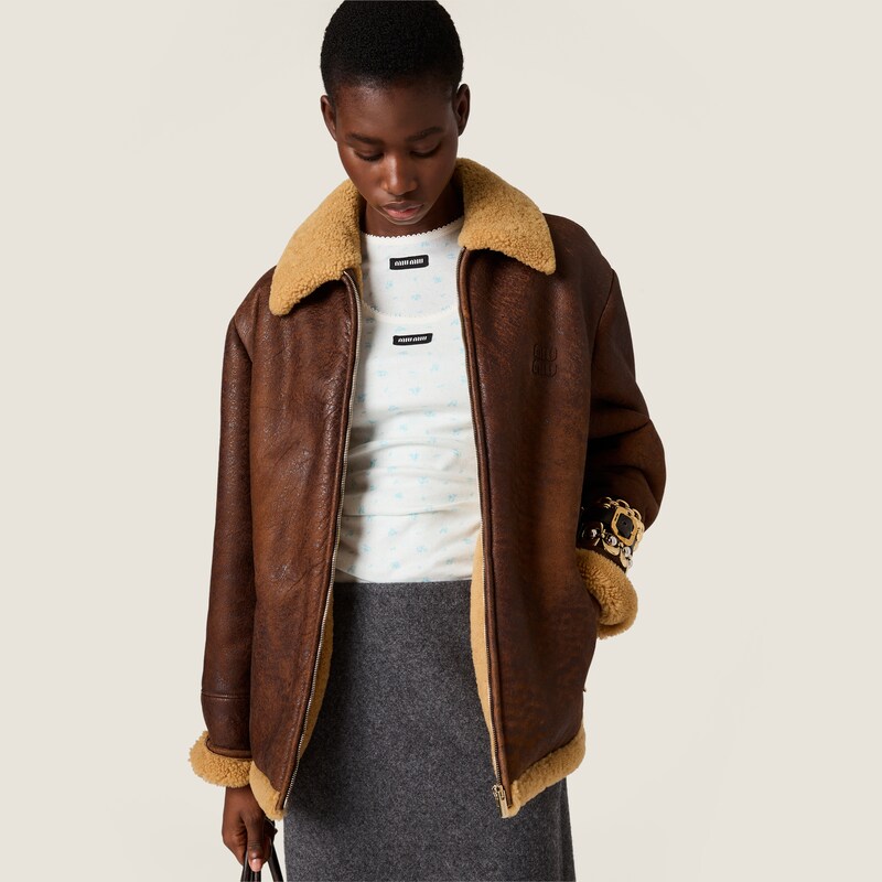 Waxed shearling blouson jacket