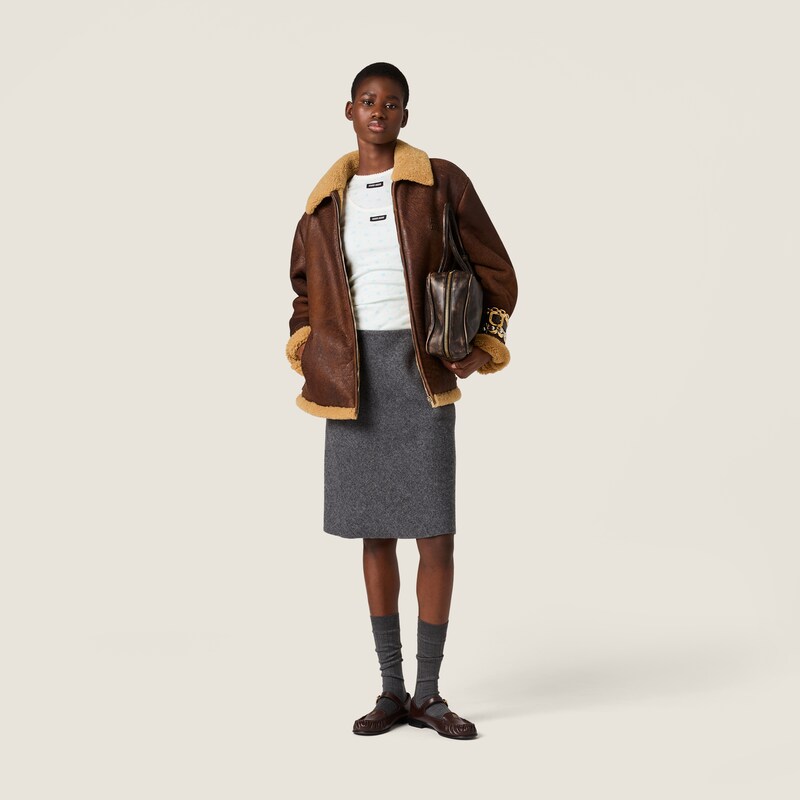 Waxed shearling blouson jacket