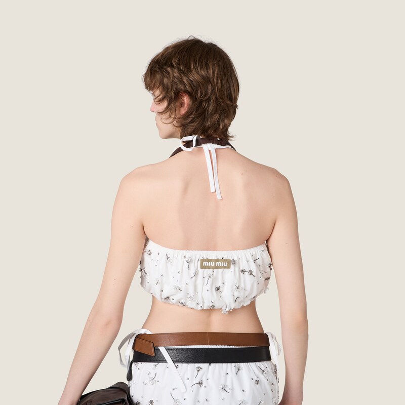 Embroidered poplin and chino bandeau top