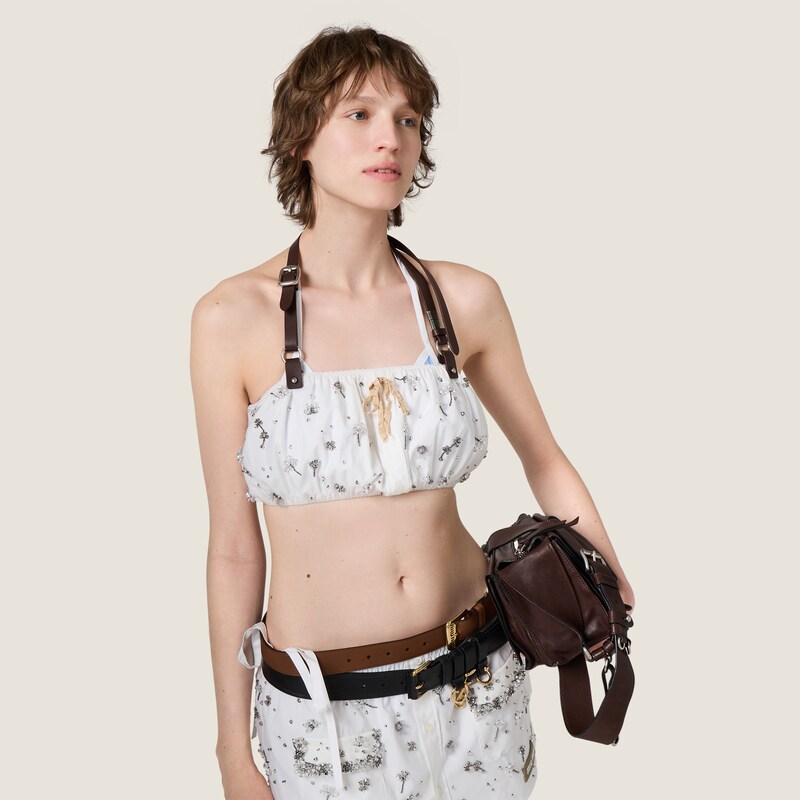 Embroidered poplin and chino bandeau top