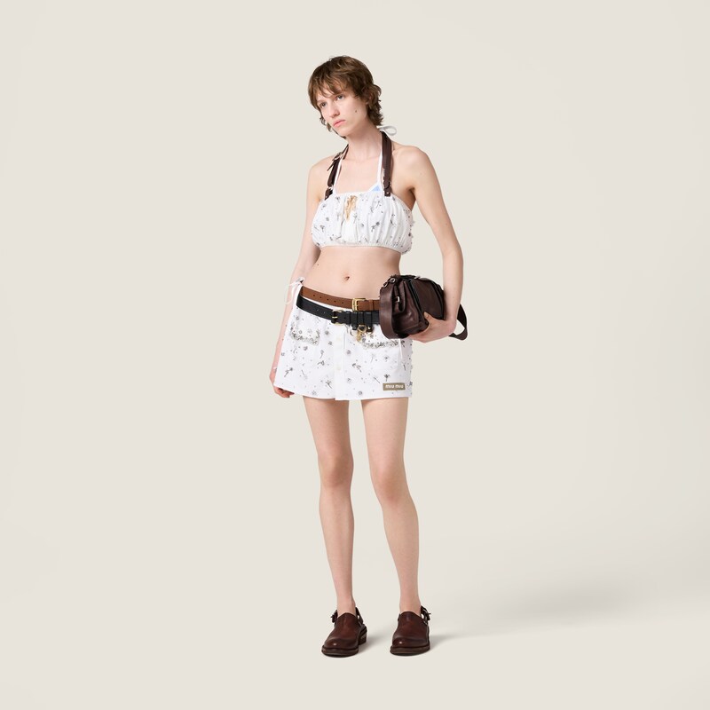 Embroidered poplin and chino bandeau top